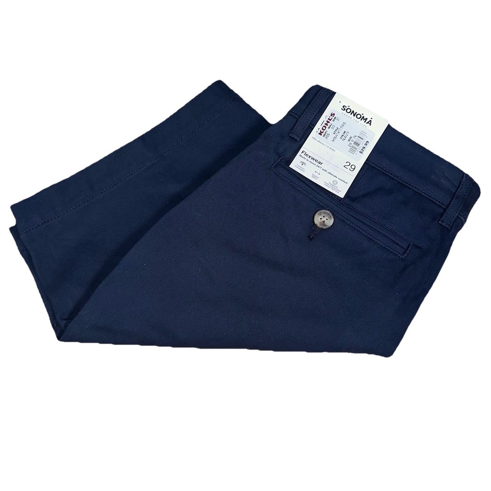 Sonoma Flexwear Flat Front Chino Shorts Navy Blue Cotton 9" Golf Men's 29 NWT